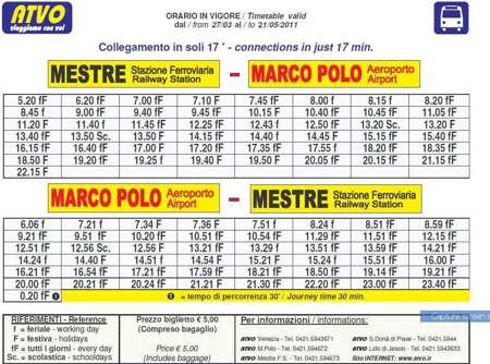 mestre airport timetable